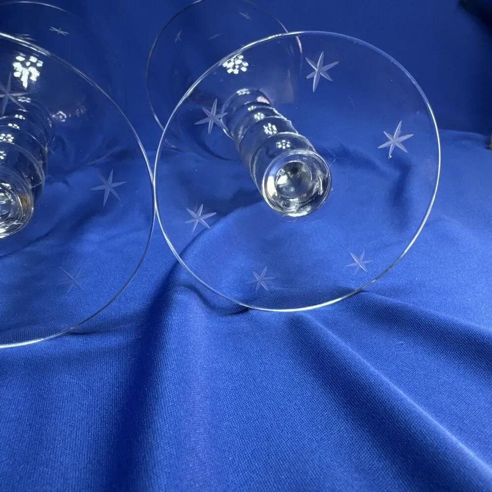 Vintage Candlewick 6 Point Star Cut 9  oz.  4 Ball Stem Water Goblets Set of 2